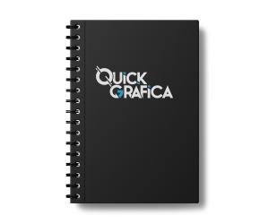 Caderno Personalizado Promocional Capa Papel Couchê 275g 10x15 cm 4x0 - Colorido Frente / Verso branco  Encadernação Wire-o Miolo 50 Folhas Personalizado - Preto e Branco