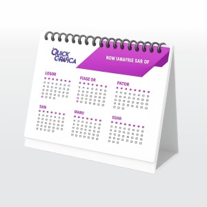 Calendário de Mesa - 13 x 12cm Papel Couchê Brilho 150g. 13 x 12 cm 4x4 - Colorido Frente e Verso  Encadernação Wire-o Base Papel branco