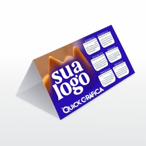 Calendário de Mesa Simples Papel Supremo 250g. 17,5 x12,5 cm 4x0 - Colorido Frente  Dobra 