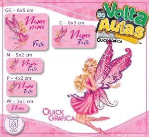 Etiqueta Escolar - BARBIE BURTERFLY Vinil Adesivo Brilho  Impressão com Qualidade Fotográfica Resistente a Água Semi Corte Personalizado 