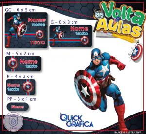 Etiqueta Escolar - CAPITÃO AMERICA Vinil Adesivo Brilho  Impressão com Qualidade Fotográfica Resistente a Água Semi Corte Personalizado 