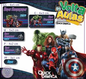 Etiqueta Escolar - VINGADORES Vinil Adesivo Brilho  Impressão com Qualidade Fotográfica Resistente a Água Semi Corte Personalizado 